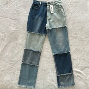 STEVE MADDEN Kylie High Rise Colorblock Straight Leg Raw Hem Jeans--NWT--25